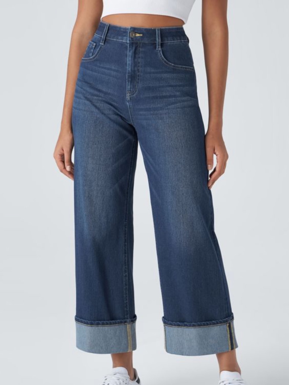 New Halara Flex™ High Waist Jeans Rolled Hem Wide Leg